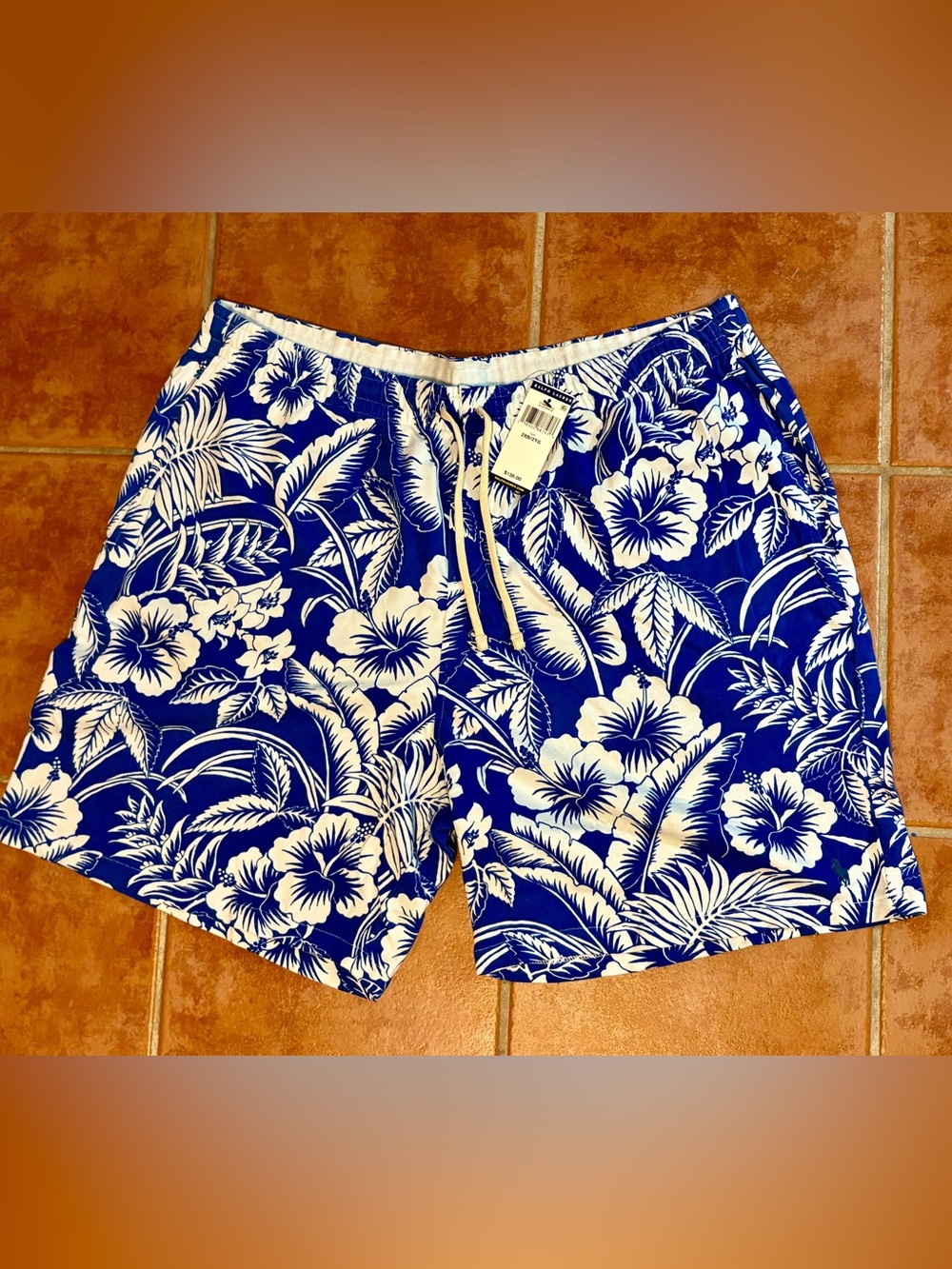 Polo Ralph Lauren Mens 2XB Blue White Hibiscus Floral Sweat Shorts NWT